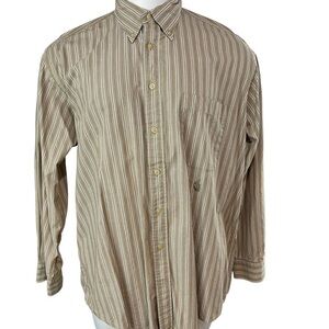 Nautica Button Down Shirt Men's Size XL Brown Tan Stripes (171)